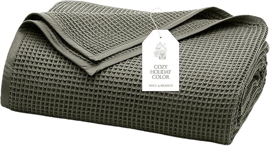 BOLL & BRANCH Waffle Bed Blanket - Full/Queen, Juniper - Luxury 100% Organic Cotton - Soft, Lightweight and Breathable - Textured Waffle Weave