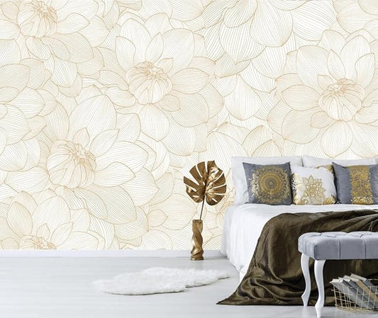 Peony Floral Beige Wallpaper Mural Peel and Stick for Living Room and Bedroom 82"x57"