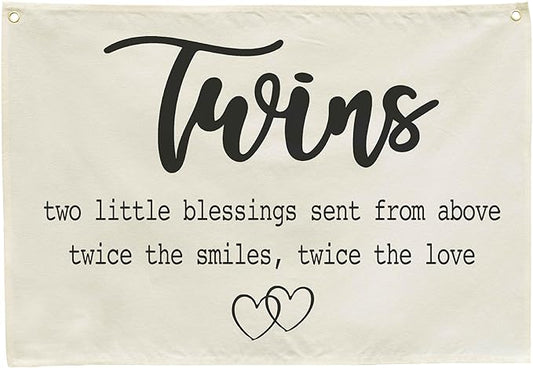 Twin Room Sign Canvas Banner Nursery Wall Decor Rectangular Flag Sign for Baby Kids Newborn Nephew,Bedroom Baby Room Door Decoration,Twins Two Little Blessings Quote,Christmas Gift 28.5"L x 20"W