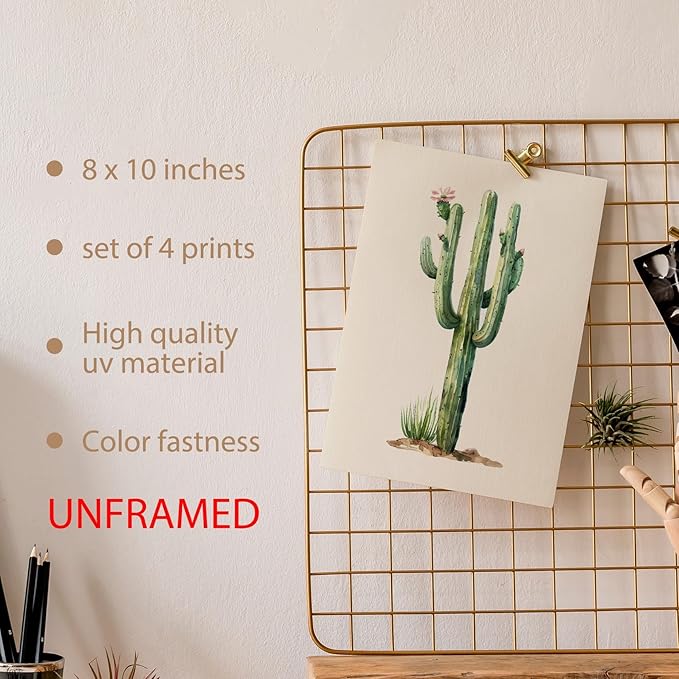 Hxlac Western Cowgirl Wall Art Prints Set of 4 UNFRAMED - Pink Boot Cactus Wall Decor, Cowgirl & Western Room Decor, 8x10 Inches