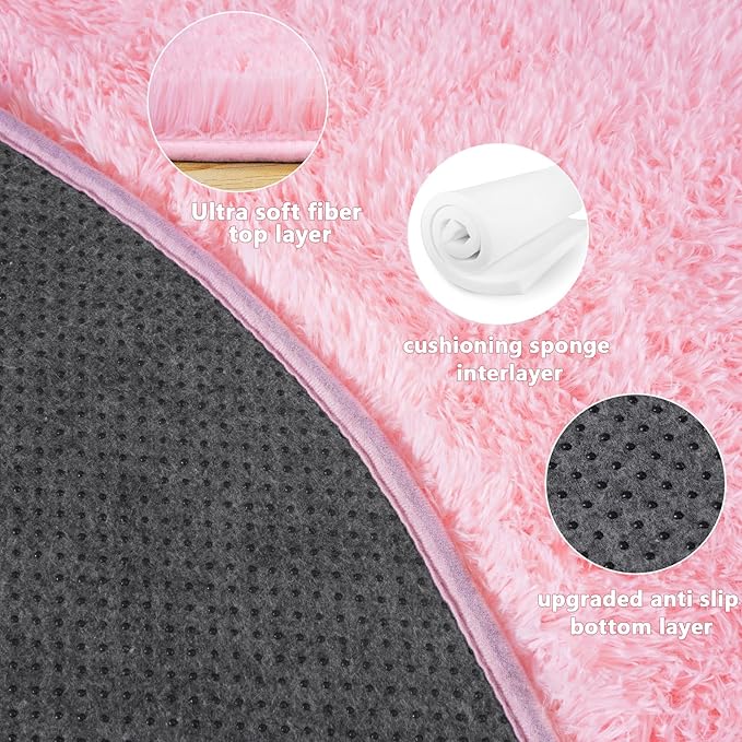 6‘x6’ Round Pink Rugs for Girls Bedroom, Ultra Soft Fluffy Circle Rug for Kids Room, Cute Shag Rugs for Living Room Playroom Tent Castle Home Decor Rug