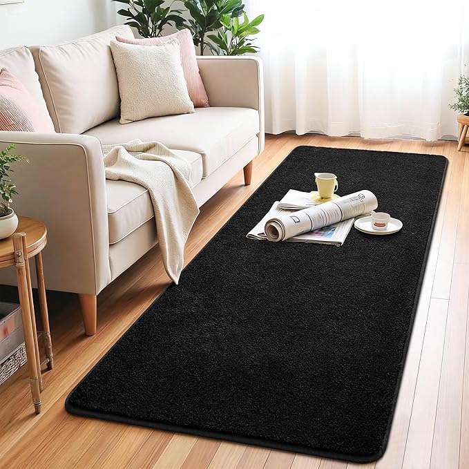 Chicrug 2x6 Minimalist Washable Runner Rugs for Bedroom Hallway, Modern Soft Memory Foam Rug for Kids Nursery, Low Plie Indoor Runner Entryway Carpet for Dorm Kitchen Bedside Living Room Decor, Black