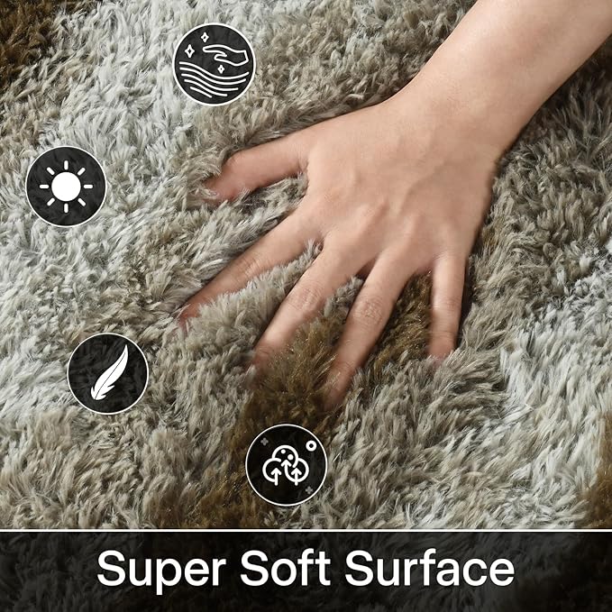 Meralax Area Rugs for Living Room Bedroom, Machine Washable 4x6 Feet Soft Fluffy Shaggy Bedside Rug, Indoor Floor Carpet for Kids Girls Boys, Dorms, Nursery Rooms, Home Decor Aesthetic, Abstract Beige