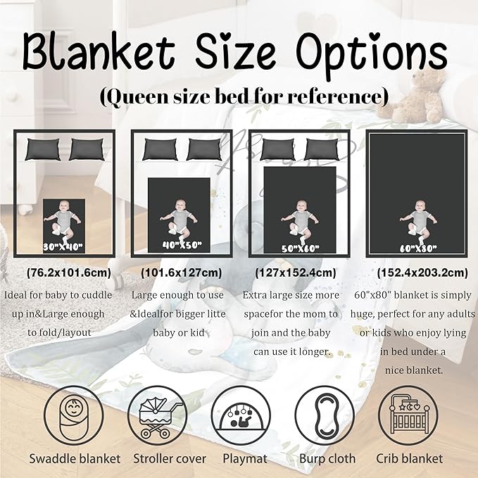 J&SBGFT Personalized Baby Blanket for Boys - Custom Name Receiving Blanket for Toddlers, Kids Nursery, Stroller, Crib Decor Throw 30"x40", Color6