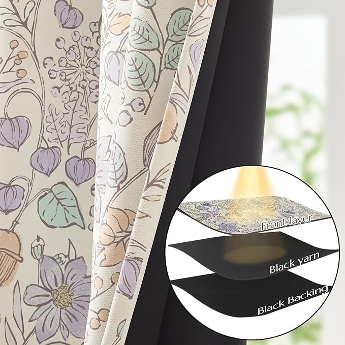 Vangao Purple Nursery Curtains for Girls Room Floral Blackout Dorm Curtains 84 Inch Length Farmhouse Drapes for Bedroom Room Darkening Flower Patterned Window Treatment for Kids Set of 2