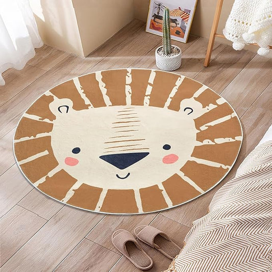 ABREEZE Kids Play Rug 2.6ft, Lion Round Area Rug, Nursery Door Mat, Soft Plush Non-Slip Children's Carpet for Bedroom, Living Room, Playroom