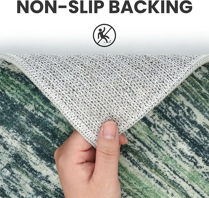 2x8 Modern Abstract Runner Rug for Hallways, Dark Green Super Soft Hallway Decor Kitchen Rugs with Non-Slip, Non-Shedding Washable Rug for Entryway Bedroom Indoor
