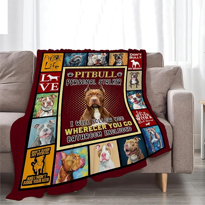 Pitbull Blanket Pitbull Decor Throw Blanket Super Soft Flannel Lightweight Fluffy Plush Fuzzy Fleece Stuff Blanket Gifts for Dog Lover Girl Woman Adults Man Boys Kids Baby for Bed Sofa 40"X50"
