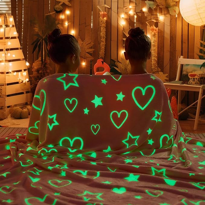 inhand Birthday Gifts Toys for Girl Pink Heart Glow in The Dark Blanket Thanksgiving Throw Blanket Cute Kids Blanket Soft Fleece Throw Blanket for Kids（40x60 Pink Heart）