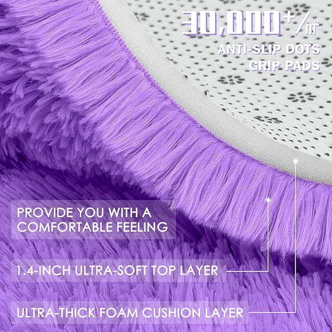OLANLY 6x9 Machine Washable Large Area Rugs for Living Room, Bedroom, Soft Fluffy Shaggy Bedside Rug, Indoor Floor Carpet for Kids Girls and Boys, Dorms, Nursery, Home Decor Aesthetic, Purple