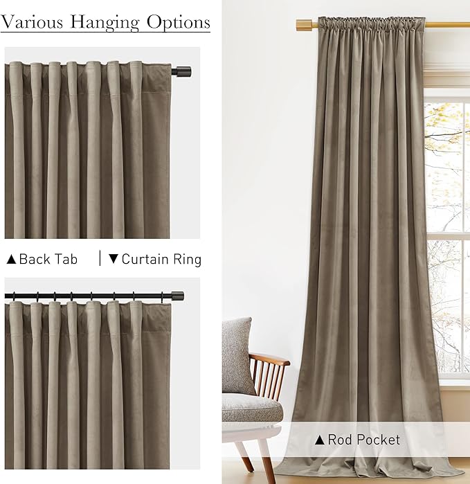 StangH Camel Beige Velvet Curtains 90 inches Long - Neutral Earth Tone Modern Classic Luxury Decor Energy Efficient Pravicy Protect Drapes for Office/Bedroom/Sliding Door, W52 x L90, 2 Panels