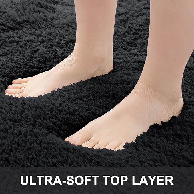 OLANLY 9x12 Machine Washable Large Area Rugs for Living Room, Bedroom, Soft Fluffy Shaggy Bedside Rug, Indoor Floor Carpet for Kids Girls and Boys, Dorms, Nursery, Home Decor Aesthetic, Black