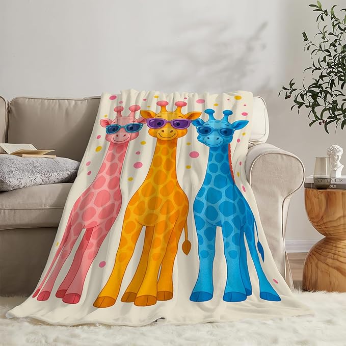 Giraffe Blanket Cute Cartoon Giraffe Throw Blanket Soft Cozy Fleece Fuzzy Plush Warm Stuff Animal Bedding Nursery Toddler Baby Blankets Gifts for Boys Girls Kids Adult Men Women 40"X50"