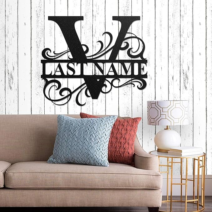 LULLBABYMALL Custom Metal Signs - Last Name Sign, Split Letter Monogram, Letter V, Family Name Wall Art, Outdoor Metal Signs, Personalized Wedding Gift
