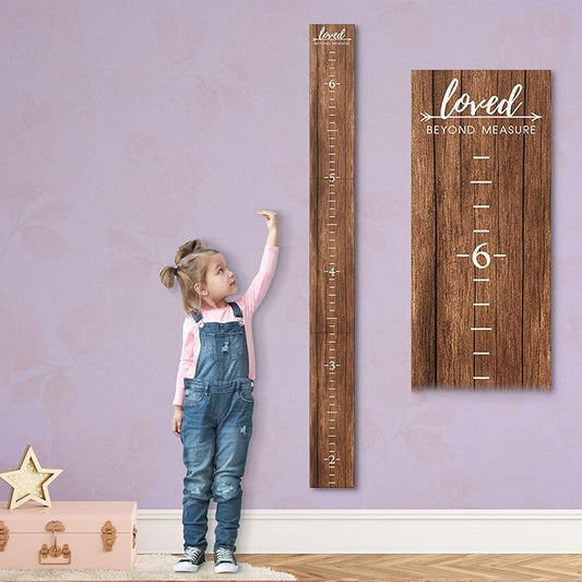 Farmhouse Style Wooden Kids Growth Chart Ruler for Boys and Girls (Rustic Brown - WHT)