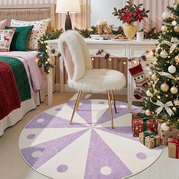 jinchan 5ft Round Rug Lilac Purple Washable Fun Cute Playroom Mat Non Slip Cheerful Circle Cool Rug Soft Cozy Low-Profile Playful Carousel Throw Carpet for Kids Gift Teens Dorm Entryway Bedroom