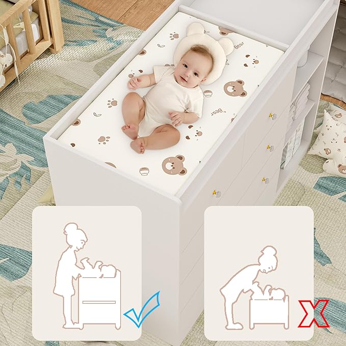 Baby Changing Table Dresser Diaper Change Table with 5 Drawers Storage Changing Station Dresser for Infant Mobile Nursery Organizer for Newborn,White