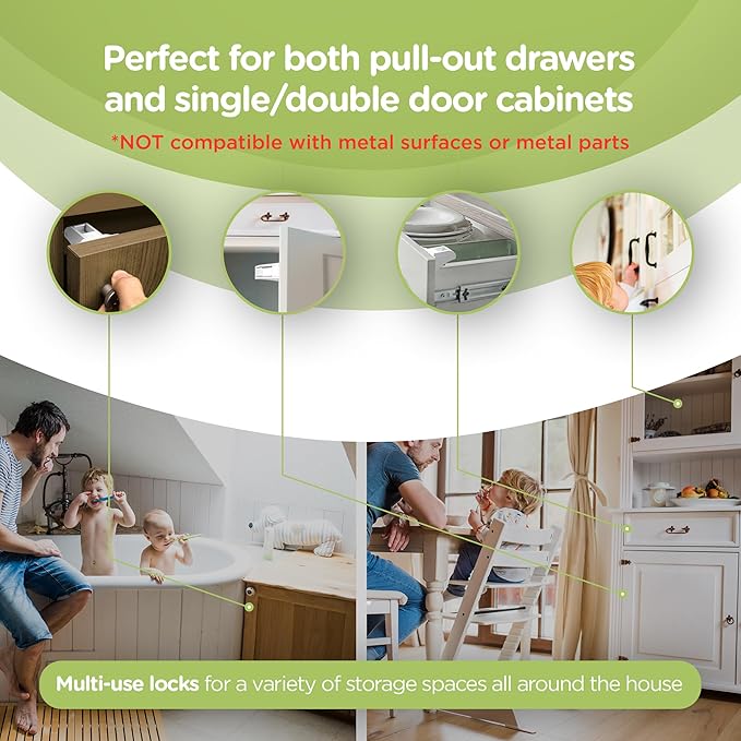 SKYLA HOMES Magnetic Cabinet Locks Baby Proofing Child Safety - The Safest Quickest and Easiest Multi-Purpose 3M Adhesive Child Proof Latches, No Screws or Tools Needed (20 Pack)