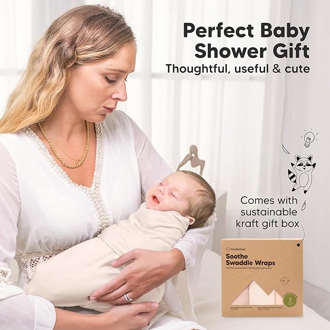 KeaBabies 3-Pack Organic Baby Swaddle Sleep Sacks - Swaddles for Newborns, Infant 3-6 Months, Baby Girls, Boys, Soft & Snug Newborn Sleep Sack, Nursery Swaddling Blankets (Angelic, L)