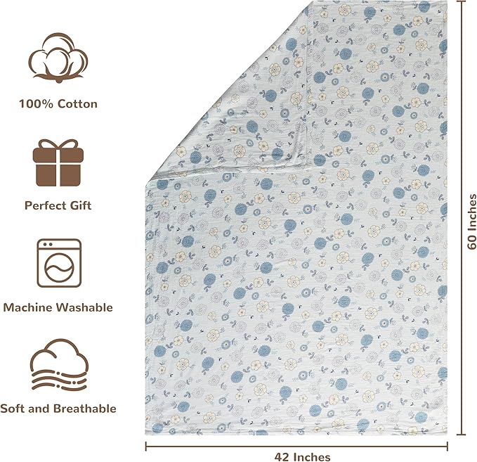 NTBAY 2 Layer Muslin Cotton Baby Swaddle Blanket, 42x60 Soft and Breathable Receiving for Newborns and Infants, Perfect for Crib, Stroller, Travel, Lightweight Nursery Blanket, Rustic Bloom