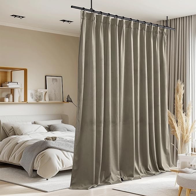 StangH Extra Wide Velvet Curtains 96 inches Long, Camel Beige Pinch Pleated Room Darkening Drapes Back Tab Heavy Thermal Insulated Window Treatments for Office Closet, W72 x L96, 1 Panel