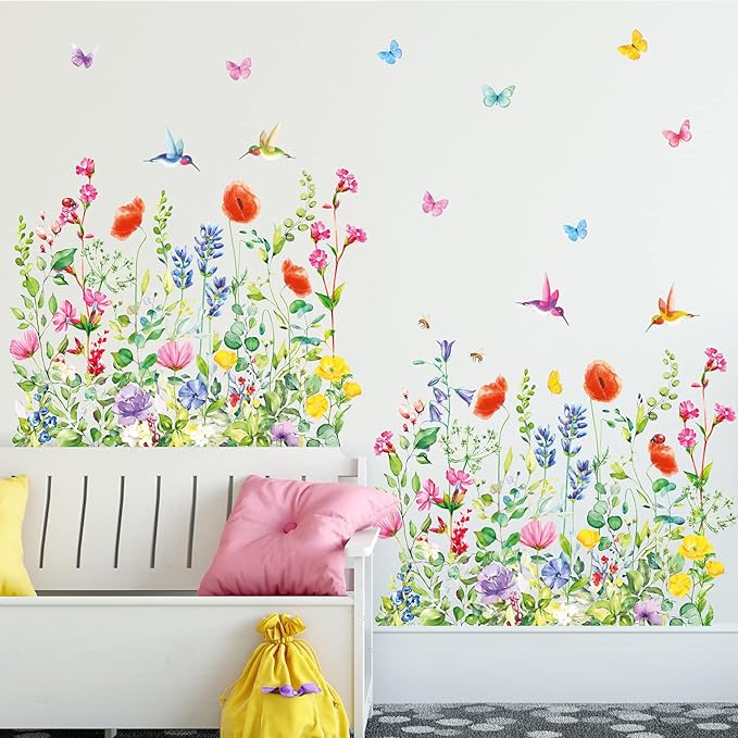DECOWALL SG2-2114 Garden Flower Wall Stickers Birds Plants Floral Decals Removable for Nursery Bedroom Living Room Art Home Mural Decoration Decor