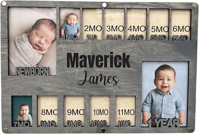 Newborn picture frame - 12 months photo display - Personalized frame - Gift for new mom - Baby photo album- Baby portrait (Newborn 3.0)