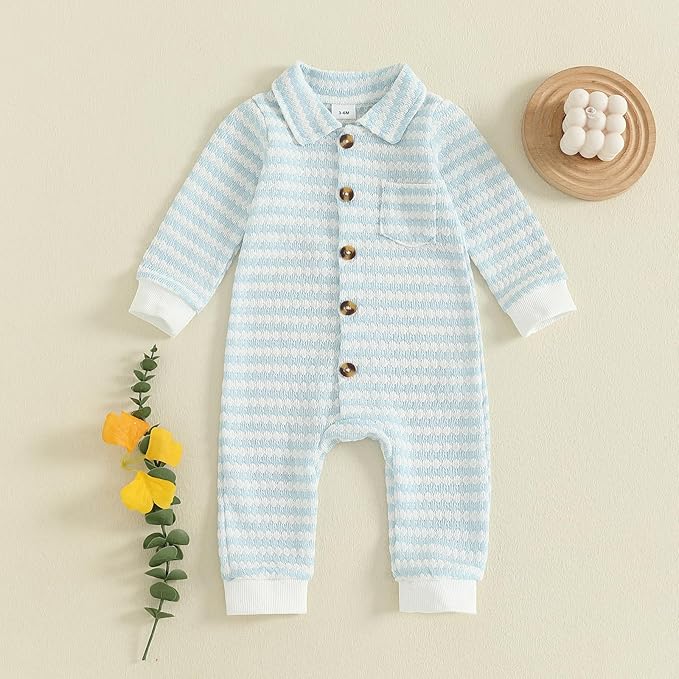 Thorn Tree Baby Boys Clothes Infant Knit Romper Long Sleeve Newborn Outfits Button Closure Onesie Turn Down Collar Jumpsuit