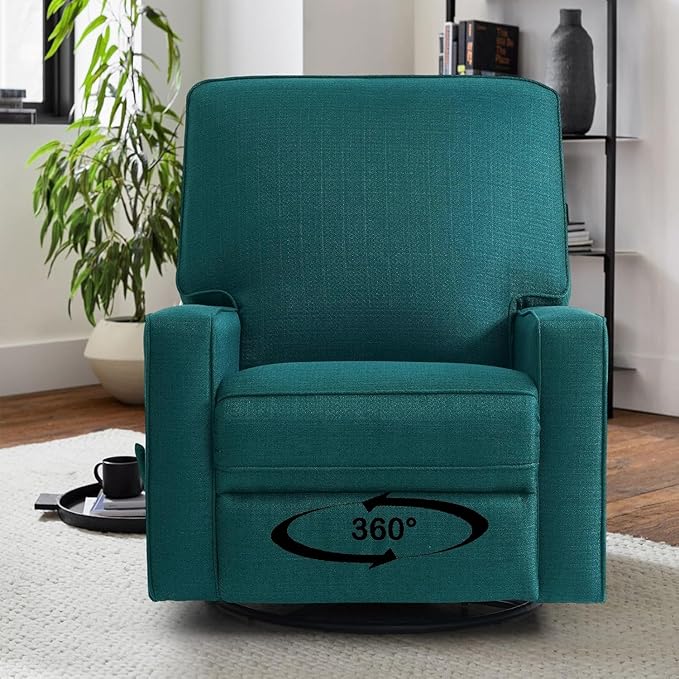 Harkawon Swivel Rocker Recliner Chair, Glider Rocker Recliner, Rocking Chair Nursery, Fabric Chair with High Back, Deep Seat, for Living Room, Bedroom, Green