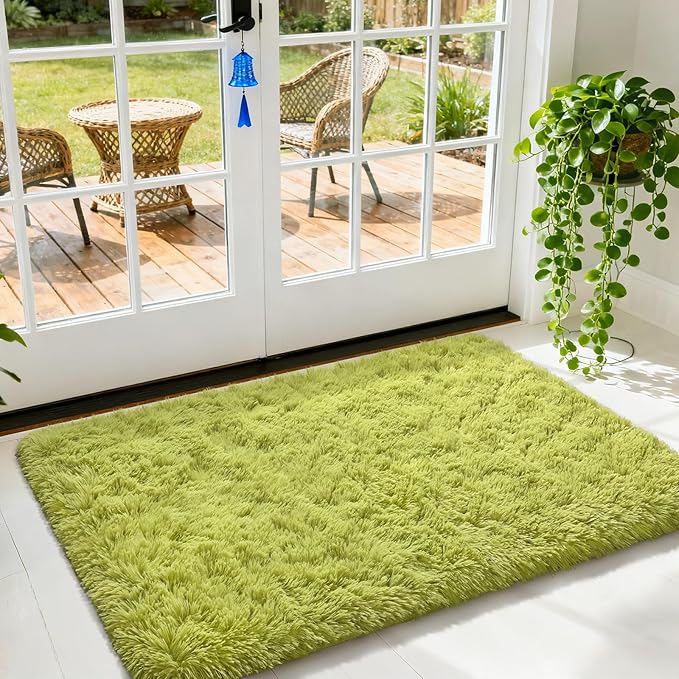 Merelax Fluffy Shaggy Small Area Rug, Green 2x4 Indoor Rug Runner Rugs for Entryway Door Decor, Mini Fuzzy Plush Throw Rug, Soft Non-Slip Shag Catpet for Livingroom Holiday Doormat Home Aesthetic