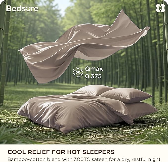 Bedsure Cooling Duvet Cover Queen Size, Cotton & Rayon Derived from Bamboo Blend Duvet Cover Set for Hot Sleepers,Ultra-Soft, Breathable & Lightweight Home Bedding for All Seasons (Khaki,90"x90")