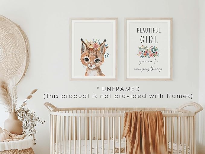 Personalized Flower Woodland Animals for Baby Girl Nursery Bedroom Unframed Poster Prints, Customized Name Cute Animals Wall Art Decor New Baby Girl Gift Present Bear Deer Bunny (12x16, 3 Prints)