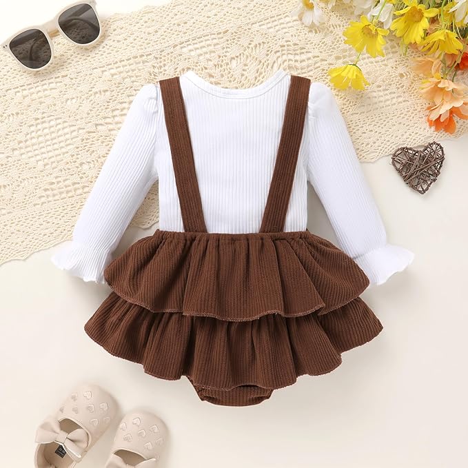 YOUNGER TREE Newborn Baby Girl Fall Winter Outfits Long Sleeve Romper Corduroy Overall Dress Infant Skirt Clothes Sets