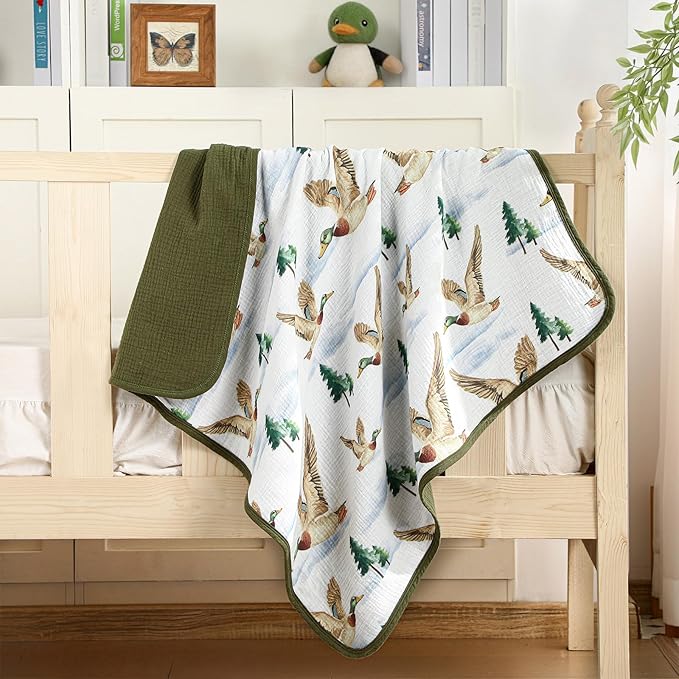 Breling Mallard Muslin Baby Blankets for Girls Boys, 100% Cotton Crib Blanket for Infant Toddler, 40 x 36 Inch Soft and Lightweight Nursery Swaddling Wrap