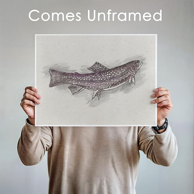 DREAM BIG PRINTABLES Fishing Decor Sketches Wall Art Prints (Set of 6) - 8x10s | Great Gift for Fishermen