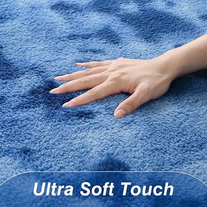 Large Area Rugs for Living Room, 7 x 10 Ft Non-Slip Soft Tie-Dyed Thickened Memory Foam Rug for Bedroom, Comfy Indoor Floor Carpets for Boys Girls Dorm Room Nursery Home Decor, Royal Blue