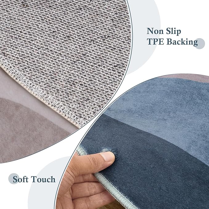 5ft Boho Round Classroom Rug,Abstract Washable Non-Slip Mountain Area Circle Rug,Soft Mountain Low-Pile Circle Throw Rugs for Living Room Sofa Dining Room Decor(Blue)