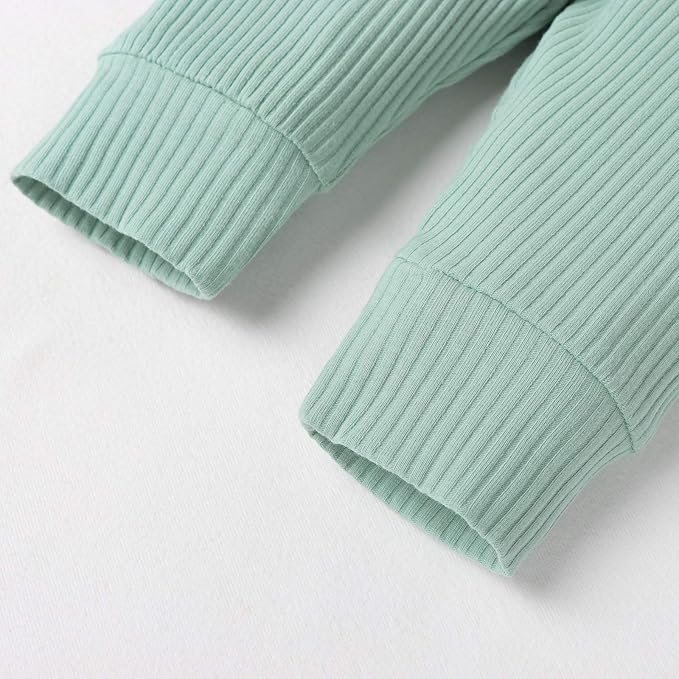 Newborn Baby Boy Girl Clothes Ribbed Knitted Cotton Long Sleeve Romper Long Pants Solid Color Fall Winter Outfits