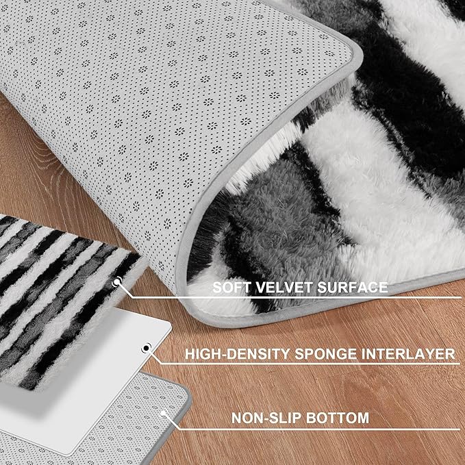 Meralax Area Rugs for Living Room Bedroom, Machine Washable 5x8 Feet Soft Fluffy Shaggy Rug, Black and White Stripe Indoor Floor Carpet for Boys, Dorms, Nursery Rooms, Home Decor Aesthetic