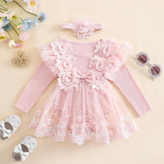 Giraropa Baby Girl Fall Winter Clothes Long Sleeve Romper Dress + Socks + Headband Newborn Infant Cute Casual Outfits