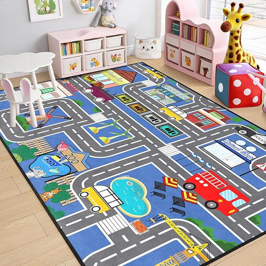 Road Map Carpet for Kids - Kids Rugs for Playroom Car Rugs for Boys Toy Play Mats for Floor City Rug Play Mat, 2. 5x4 Feet