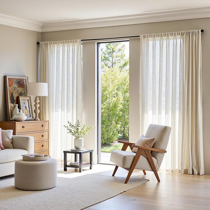 jinchan Sliding Doors Linen Blend Curtain 84 Inches Length 1 Panel for Living Room, Light Filtering 100 Inches Extra Wide Natural Drape for Patio Door with Rod Pocket Back Tab (100W x 84L, Ecru)