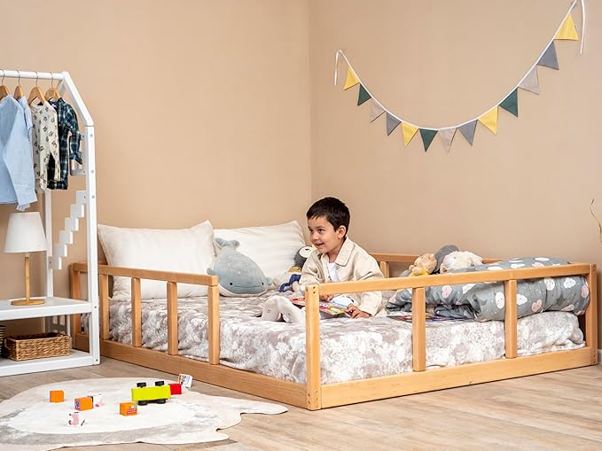 BUSY WOOD Montessori Bed for Toddlers - Toddler Floor Bed Twin - Twin Bed Rails for Toddlers - Montessori Floor Bed Toddler - Scandinavian Bed Frame - Platform Bed - Toddler Bed Frame (Model 10)