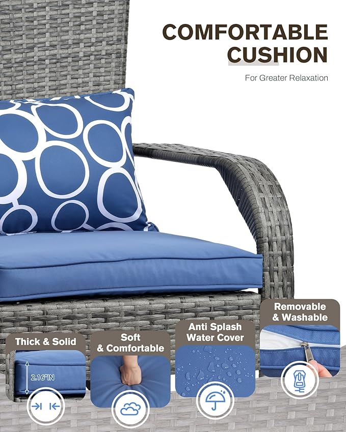 Outdoor Rocking Chair- Glider Rattan Rocker Chair with Heavy Duty Steel Frame- All Weather Outdoor Rocker Chair for Garden, Porch, Backyard, Poolside