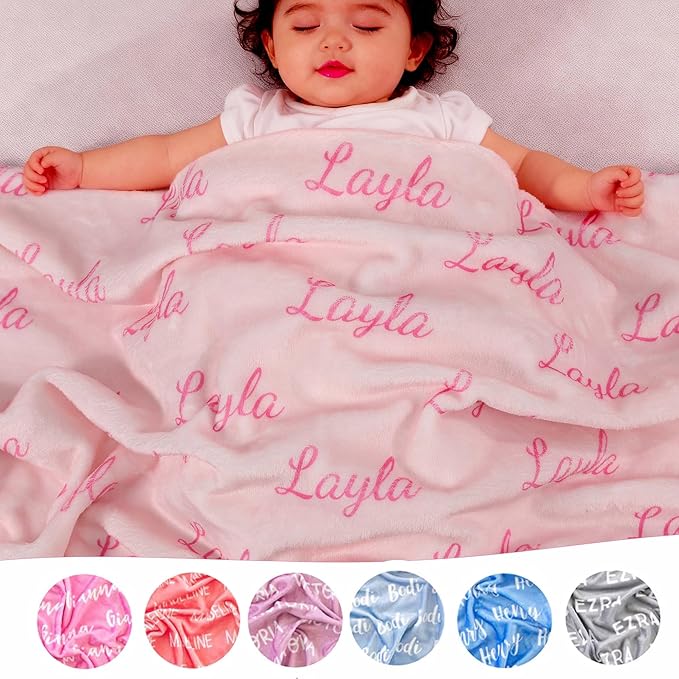DayOfShe Custom Blankets with Name for Girls Boys Baby Shower Blanket Gifts, Personalized Name Blankets Gifts for Teen Girls Grandkids Christmas Stocking Stuffers