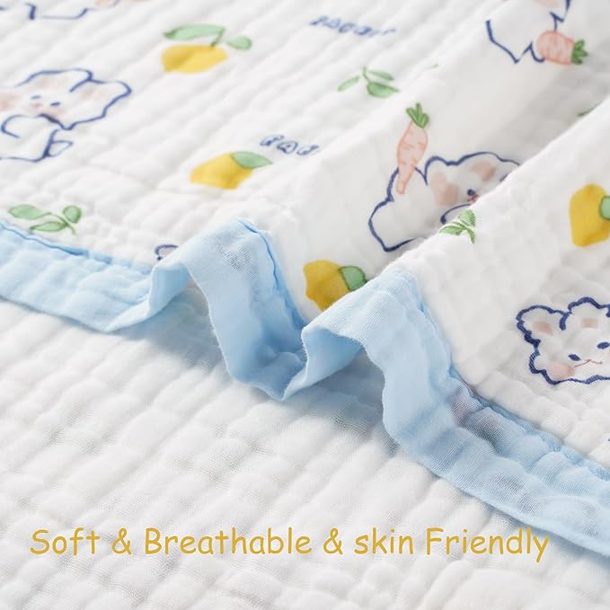 Muslin Baby Blankets, Nursery Blankets for Boys Girls, Swaddle Blankets Neutral Soft Lightweight Toddler and Kids Throw Blankets (Lemon Bunny)