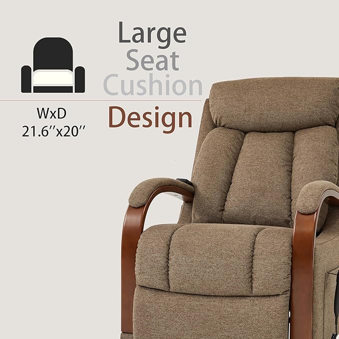 DYNOX Small Lift Chair Recliner with Heat and Massage, Dual Motor Power Lift Sofa for Elderly,Infinite Adjust for Back and Footrest,Side Pocket(9185,Brown,Linen Fabric
