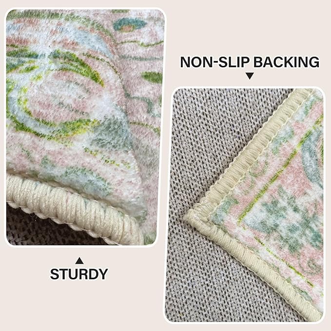 Vhong Boho Area Rugs Vintage Washable Neutral Modern Dusty Pink and Green 6x9 Non Slip Carpet for Nursery Living Room Dining Room Bedroom Farmhouse Girls'Room