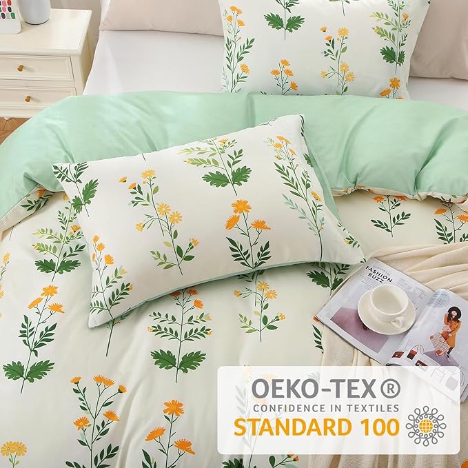 MUXHOMO Duvet Cover Queen Size, Reversible Floral Vintage Duvet Cover Set with Zipper Closure, 3 Pieces Botanical Patterns Soft Microfiber Bedding Set (90"x90", 2 Pillow Cases)