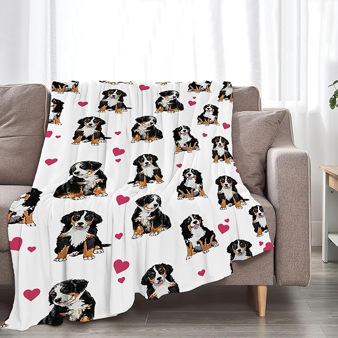 Bernese Mountain Dog Blanket Bernese Mountain Dog Gifts and Decor Cute Dog Throw Blanket Dog Blanket for Girls Women Kids Adults Soft Warm Cozy Fleece Blanket for Couch Sofa Bed 60"x50"